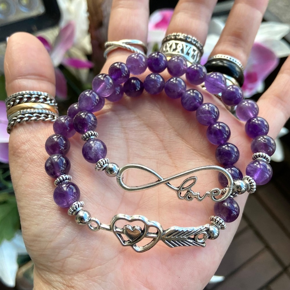 Amethyst heart arrow & infinity love set bracelets - Picture 8 of 10